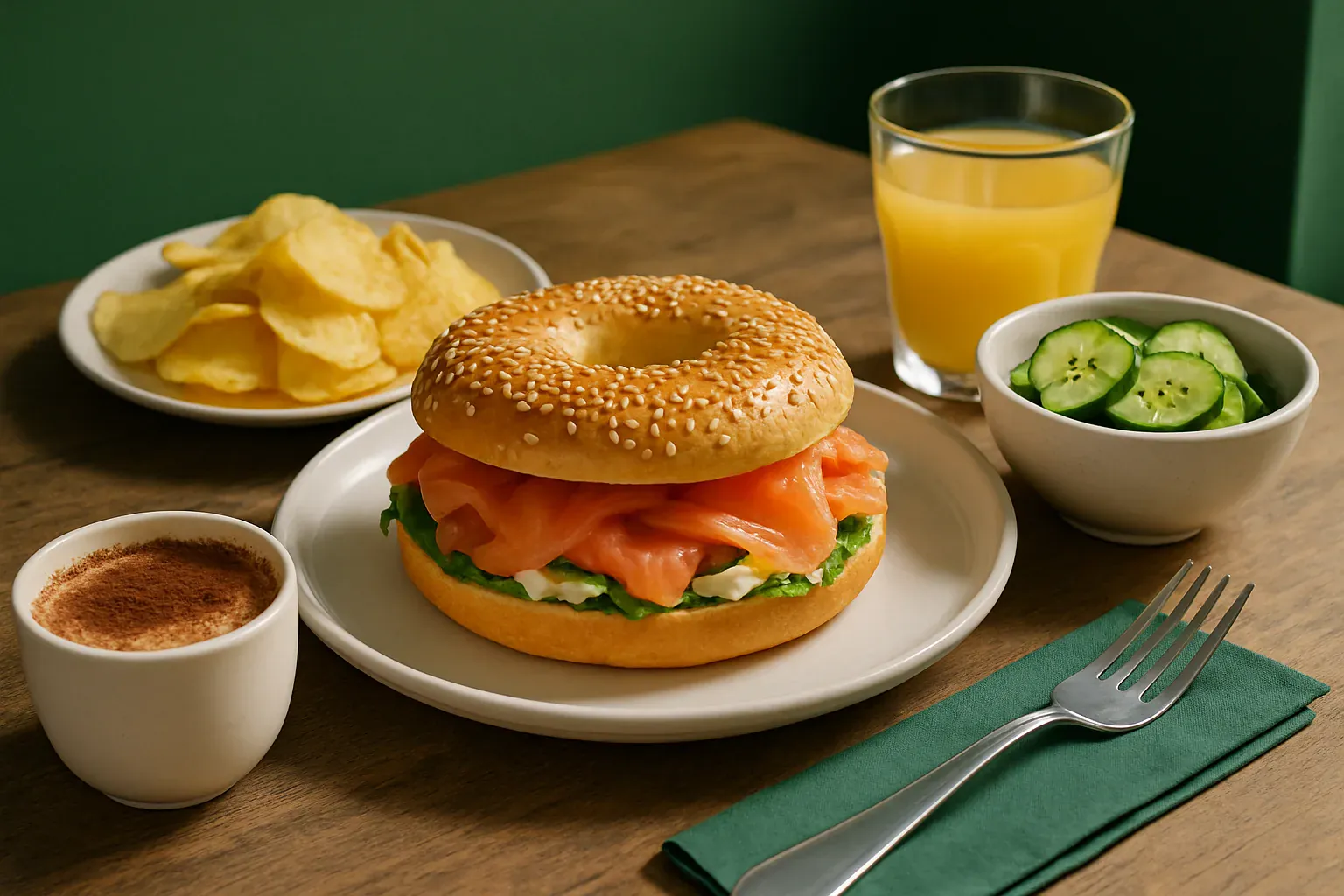 Bagel à composer entouré de garnitures végétales fraîches pour une version vegan