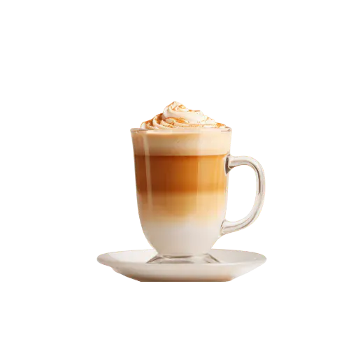 Latte macchiato servi dans un verre, ambiance cosy pour travailler au coffee shop