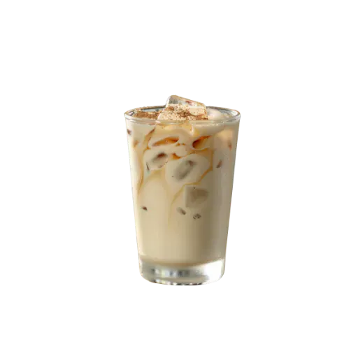 Cafe glace au lait avec glacons, disponible a emporter sur le chemin de la gare Saint-Lazare