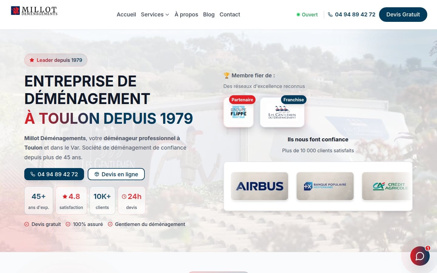Site de Déménagements Millot, réalisation Digiflow