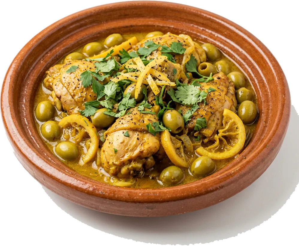 Tajine de poulet aux olives et citron confit