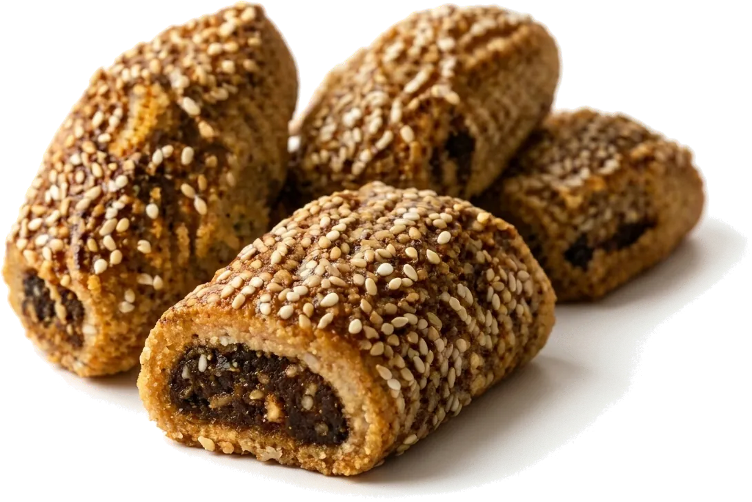 M’chekek, roulés de semoule aux dattes enrobés de sésame