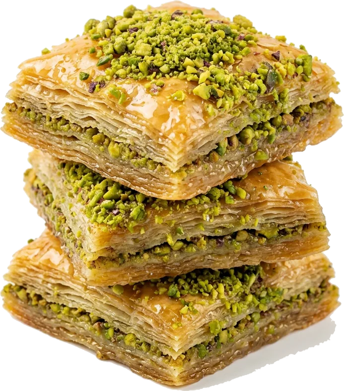Baklawa à la pistache, feuilles de filo dorées