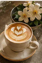 Latte art en fleur de jasmin
