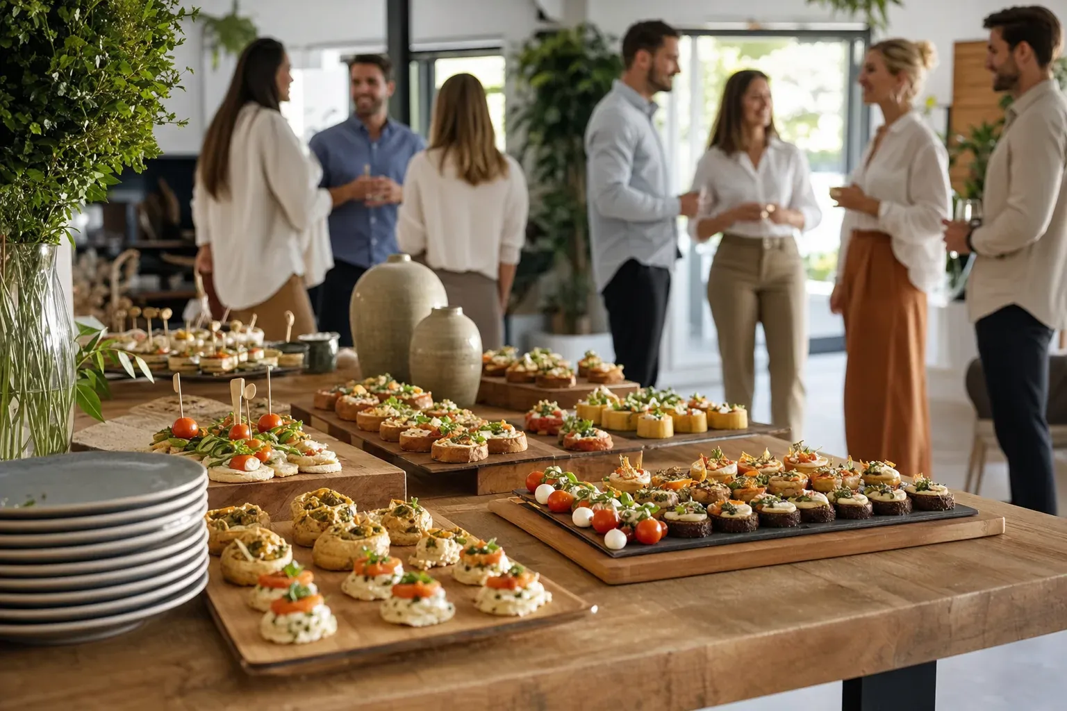 Cinq tartelettes rondes au caramel saupoudrées de fleur de sel, alignées sur un buffet