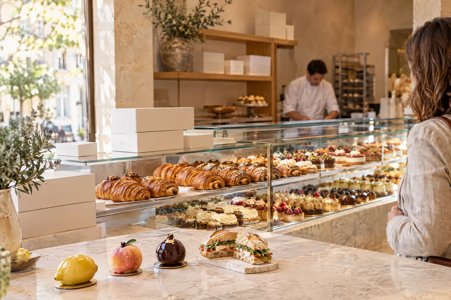 Pâtisserie artisanale trompe-l'œil en forme de citron coupée en deux, révélant un cœur crémeux