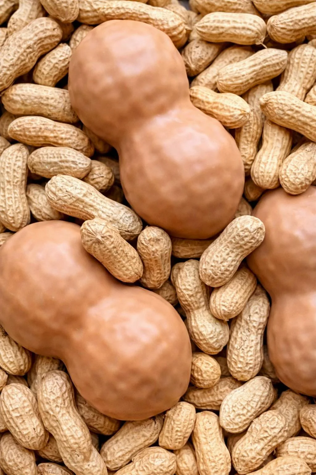 Création trompe-l'œil cacahuète parmi de véritables cacahuètes