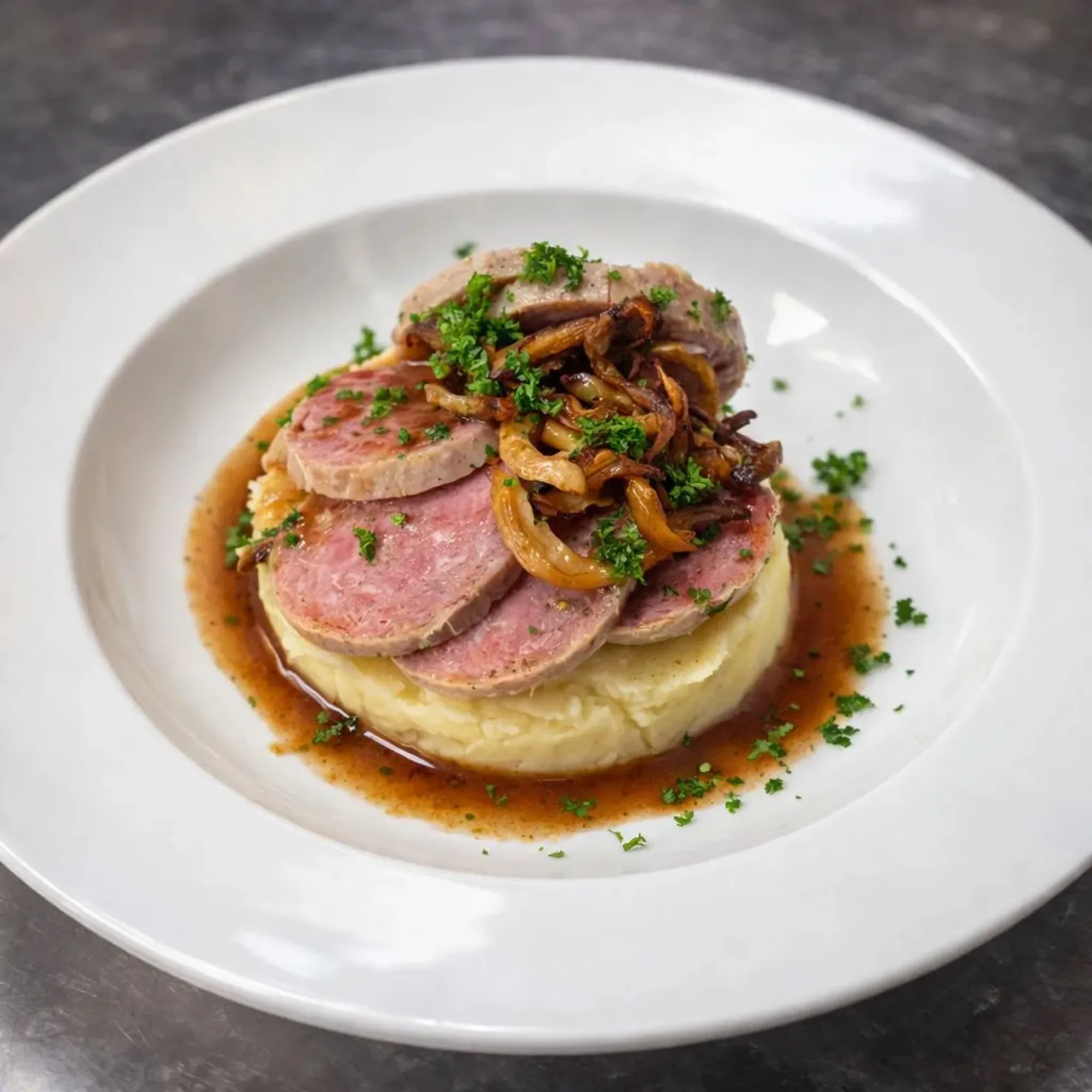 Saucisson chaud, sauce Vigneronne