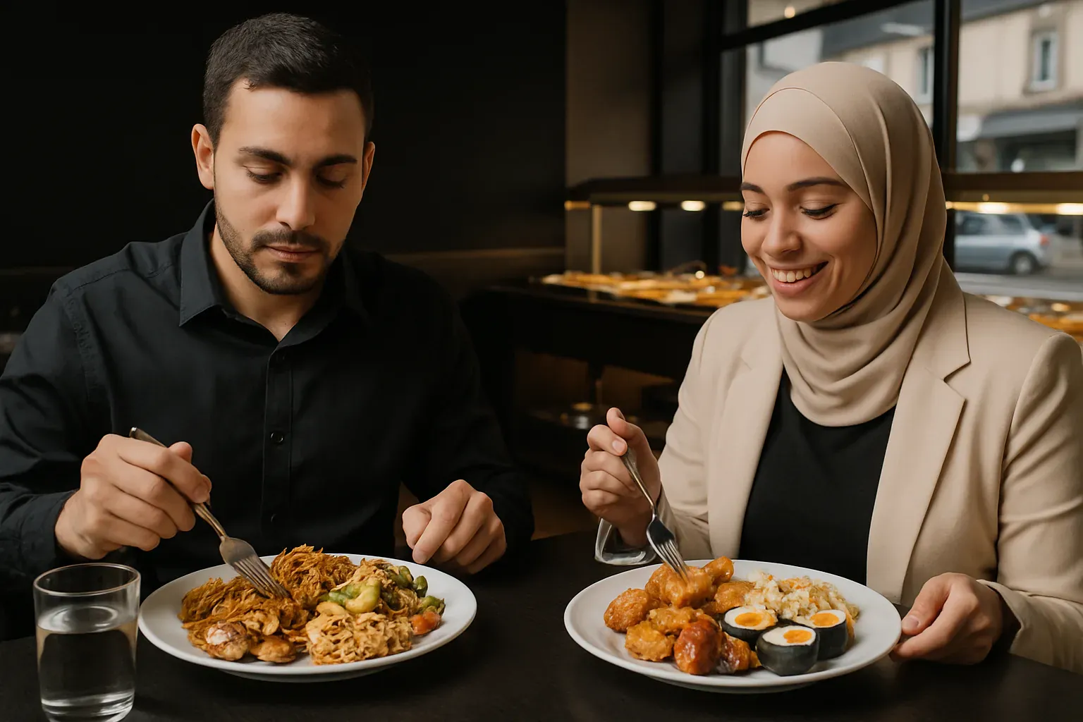 Illustration : différence entre halal et non halal au restaurant