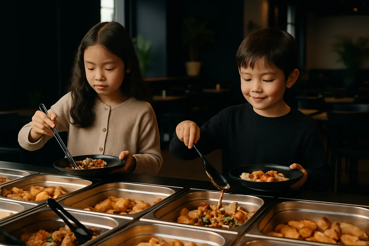 Illustration : venir au buffet à volonté avec des enfants
