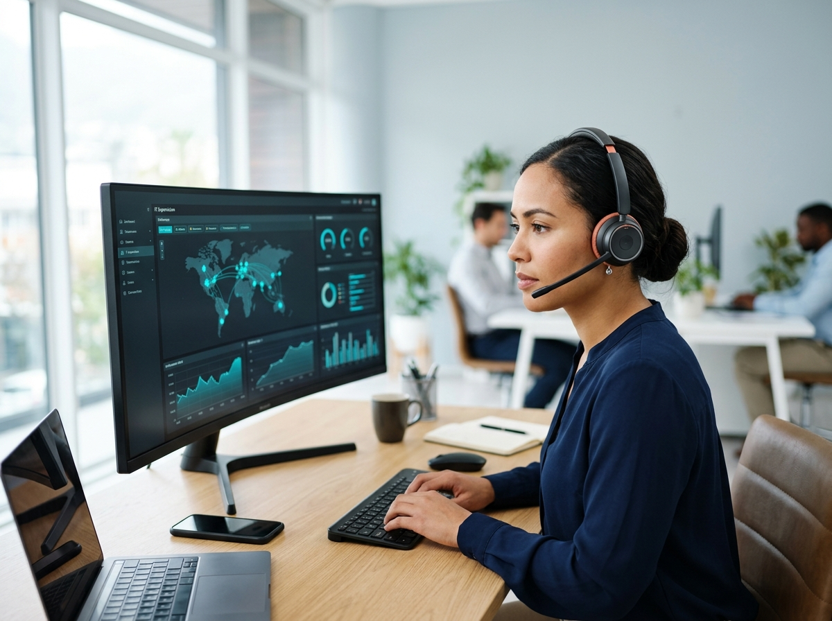 Experte Sodilink au support, devant un tableau de bord de supervision, accompagnant une entreprise niçoise