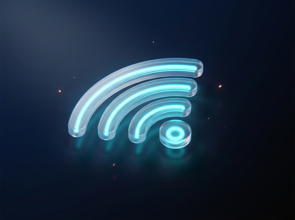 Symbole Wi-Fi lumineux illustrant la couverture réseau professionnelle déployée par Sodilink