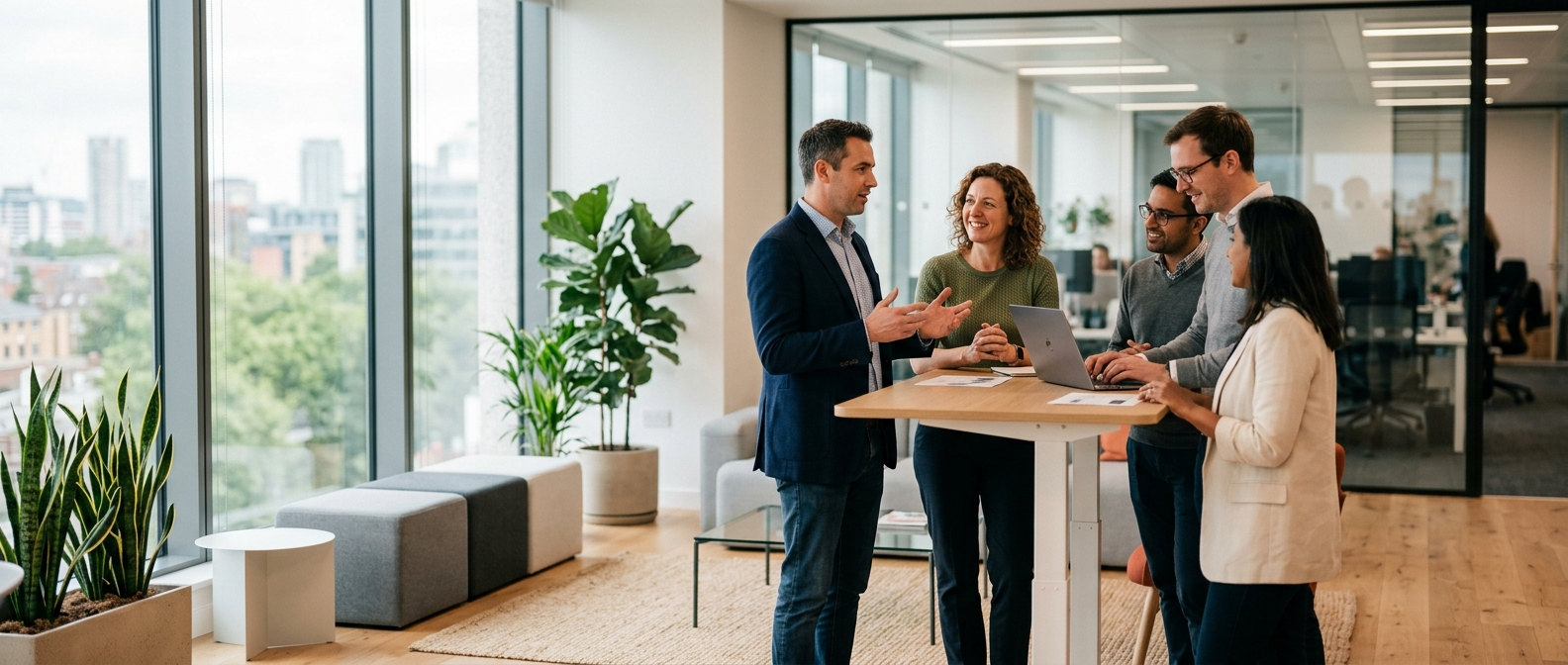 L'équipe Sodilink en discussion dans un bureau moderne à Nice