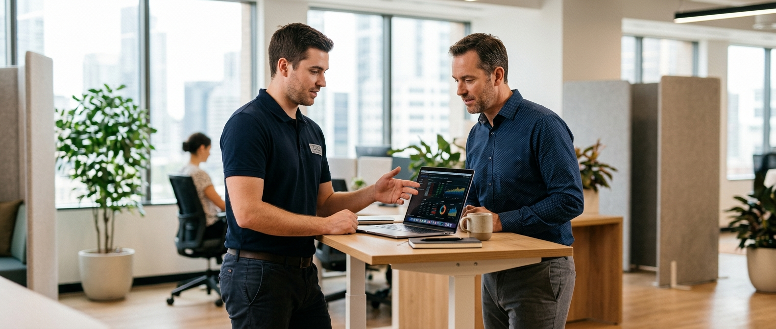 Technicien Sodilink en discussion avec un client