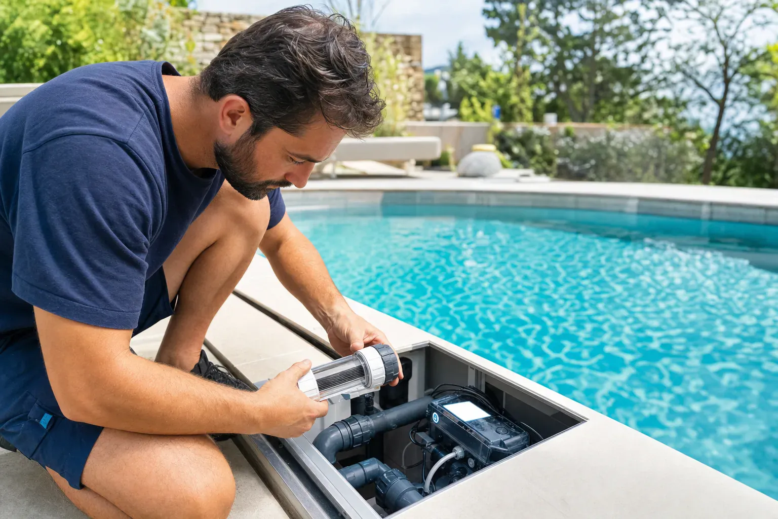 Illustration d'une piscine traitée par électrolyse au sel en Provence