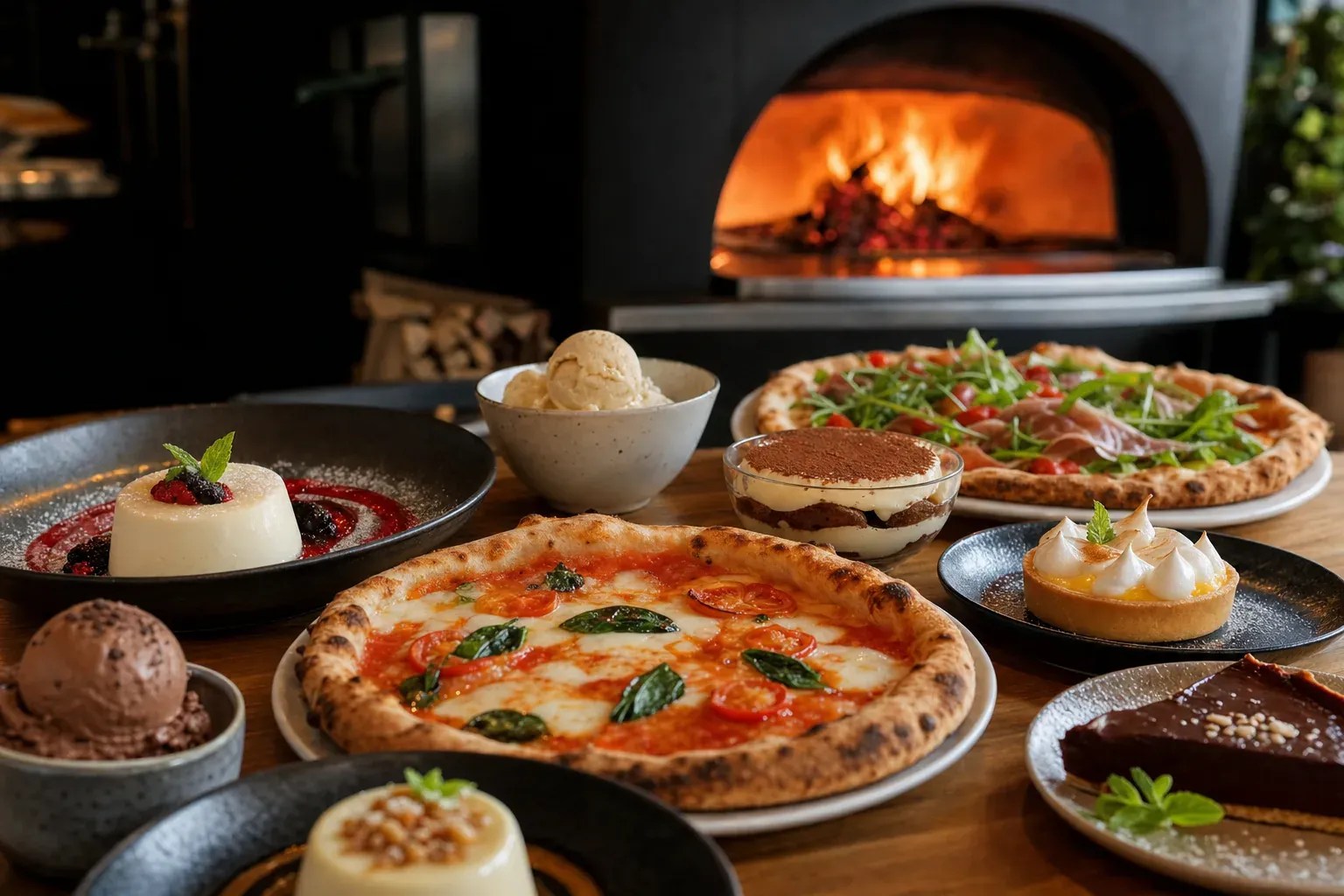 Illustration gourmande de la fin d'un repas italien, la douceur qui suit la pizza au feu de bois
