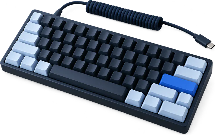 Clavier mécanique compact aux touches bleu nuit et bleu glacier, détouré