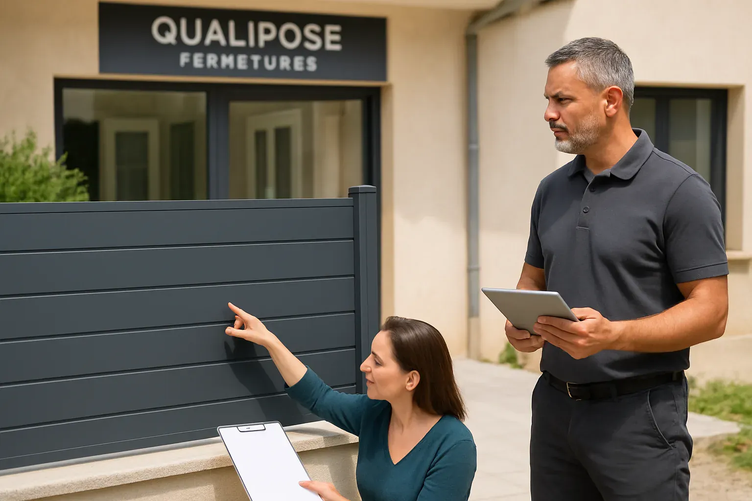 Cloture et menuiseries en aluminium installees devant une maison provencale
