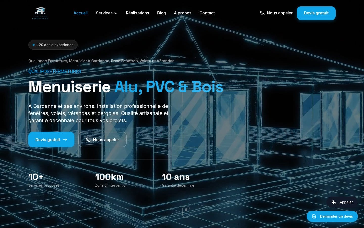 Site de Qualipose Fermetures, réalisation Digiflow