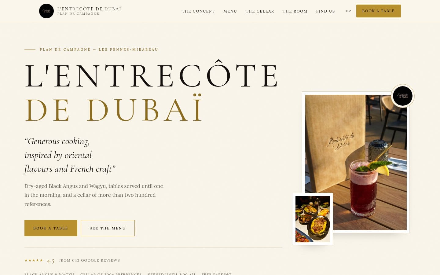 Site de L'Entrecôte de Dubai, réalisation Digiflow