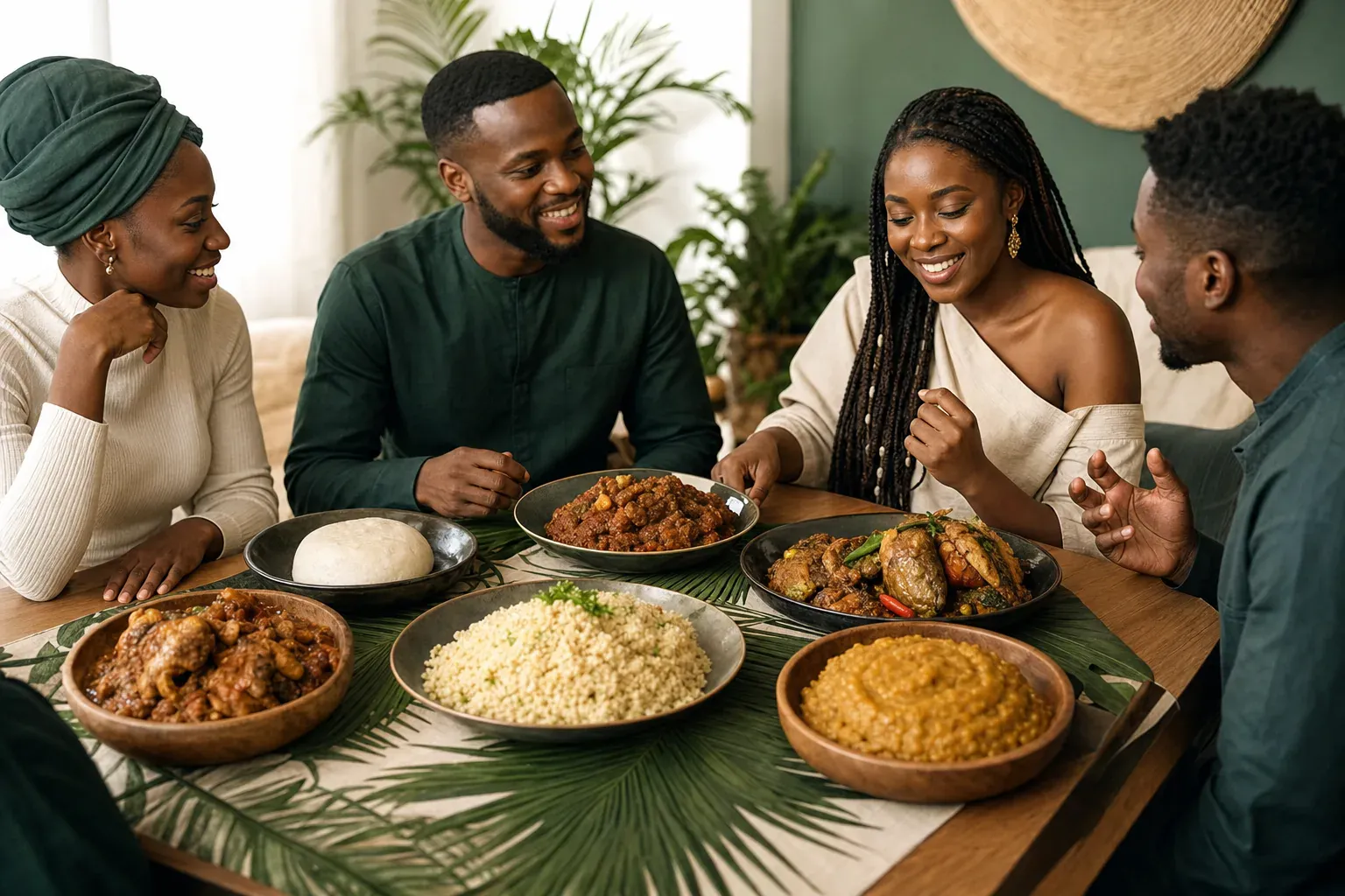 Spécialités ivoiriennes : garba, attiéké et foutou servis à table