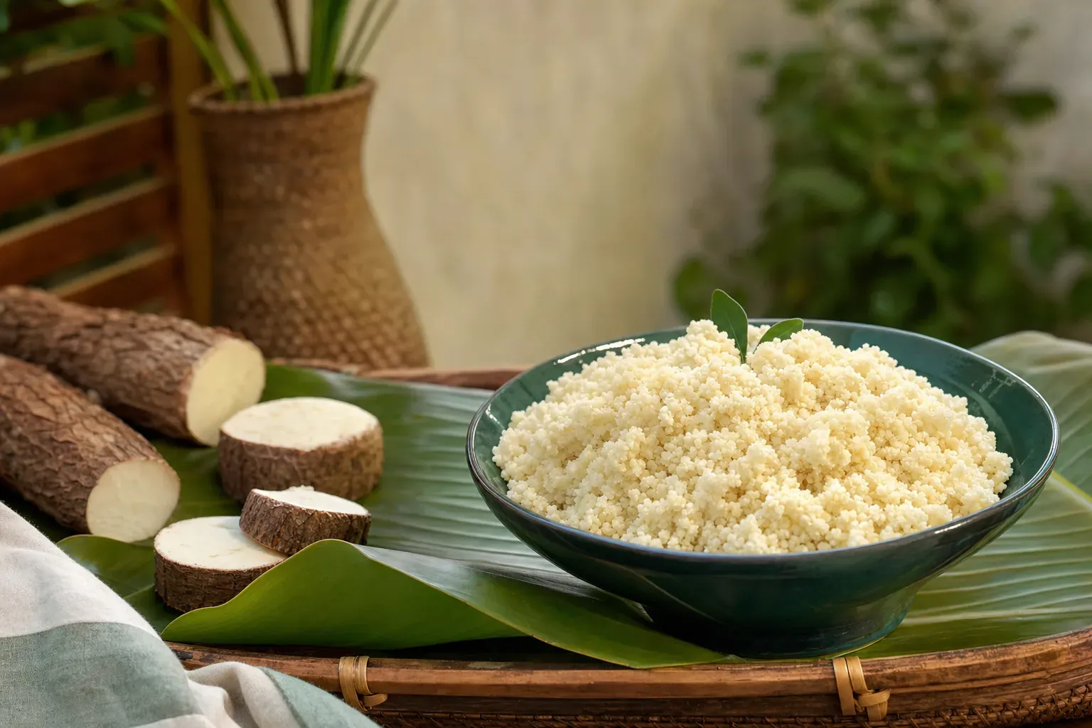 Illustration de l'attiéké, la fine semoule de manioc fermentée d'origine ivoirienne