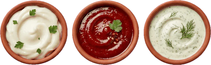 Trois bols de sauces maison