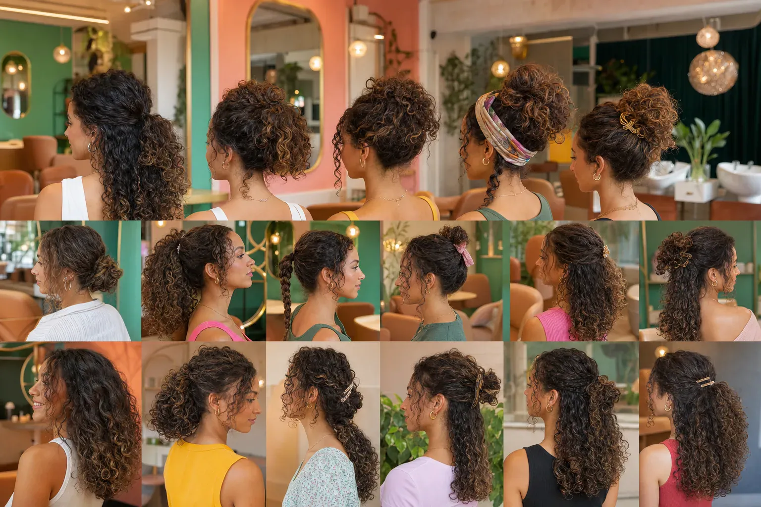 Jeune femme aux cheveux bouclés volumineux coiffés au naturel dans un salon lumineux