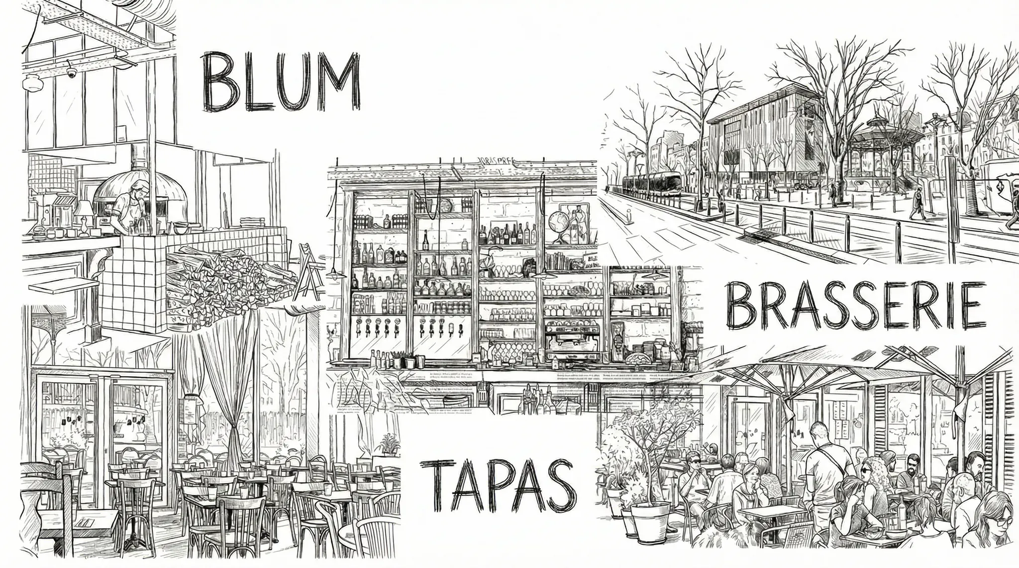 Décor illustré, contact Brasserie Blum, 125 La Canebière à Marseille
