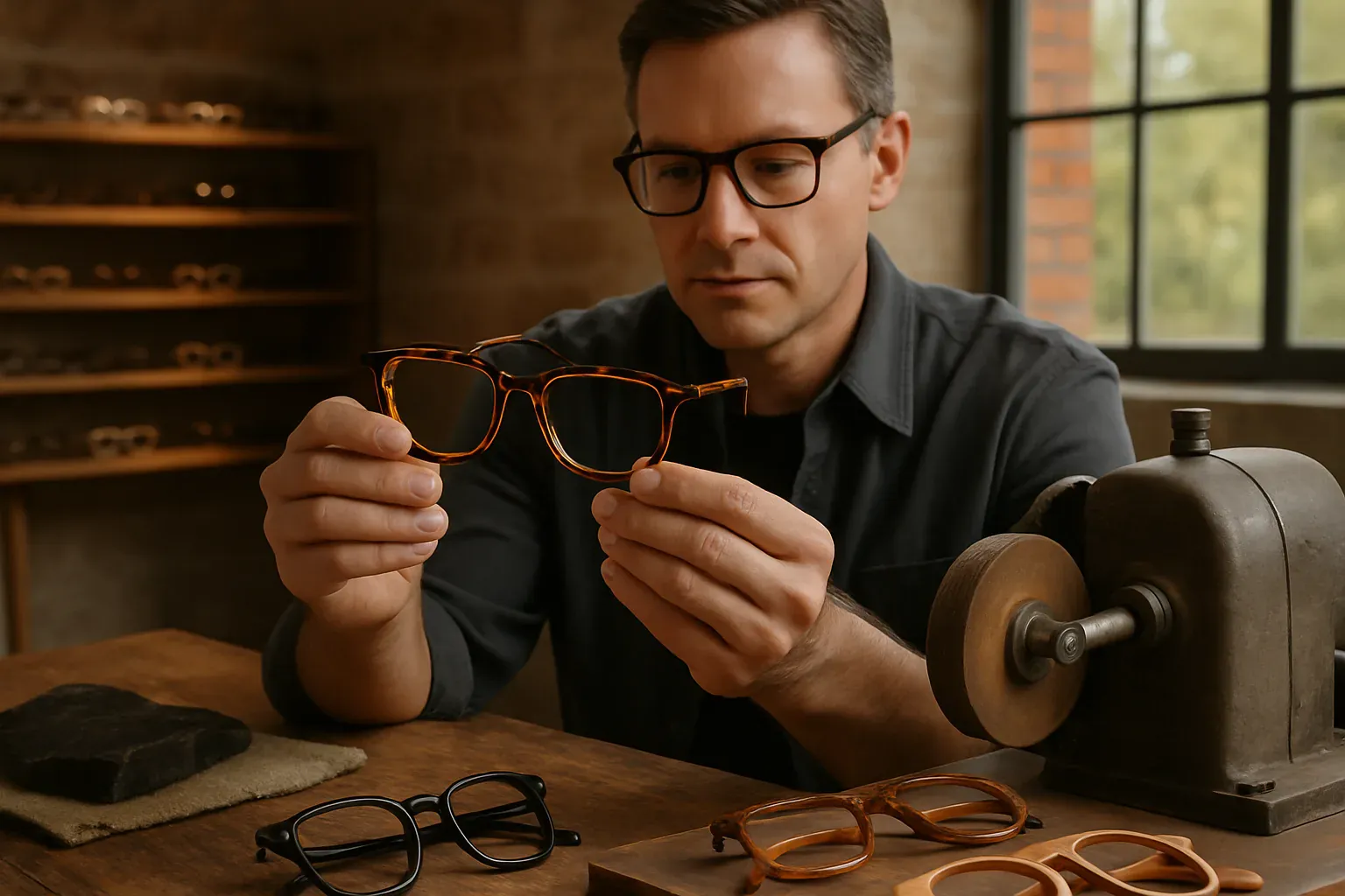 Atelier de fabrication de lunettes Dita à Fukui, titane et acétate travaillés à la main