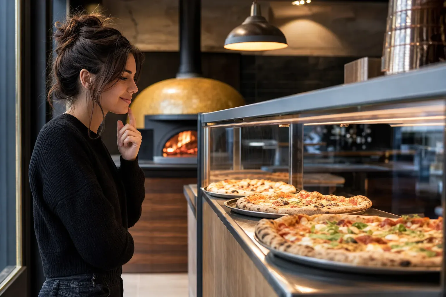 Illustration d’un déjeuner rapide autour d’une pizza au feu de bois, par la pizzeria Vecchio Forno à Clichy
